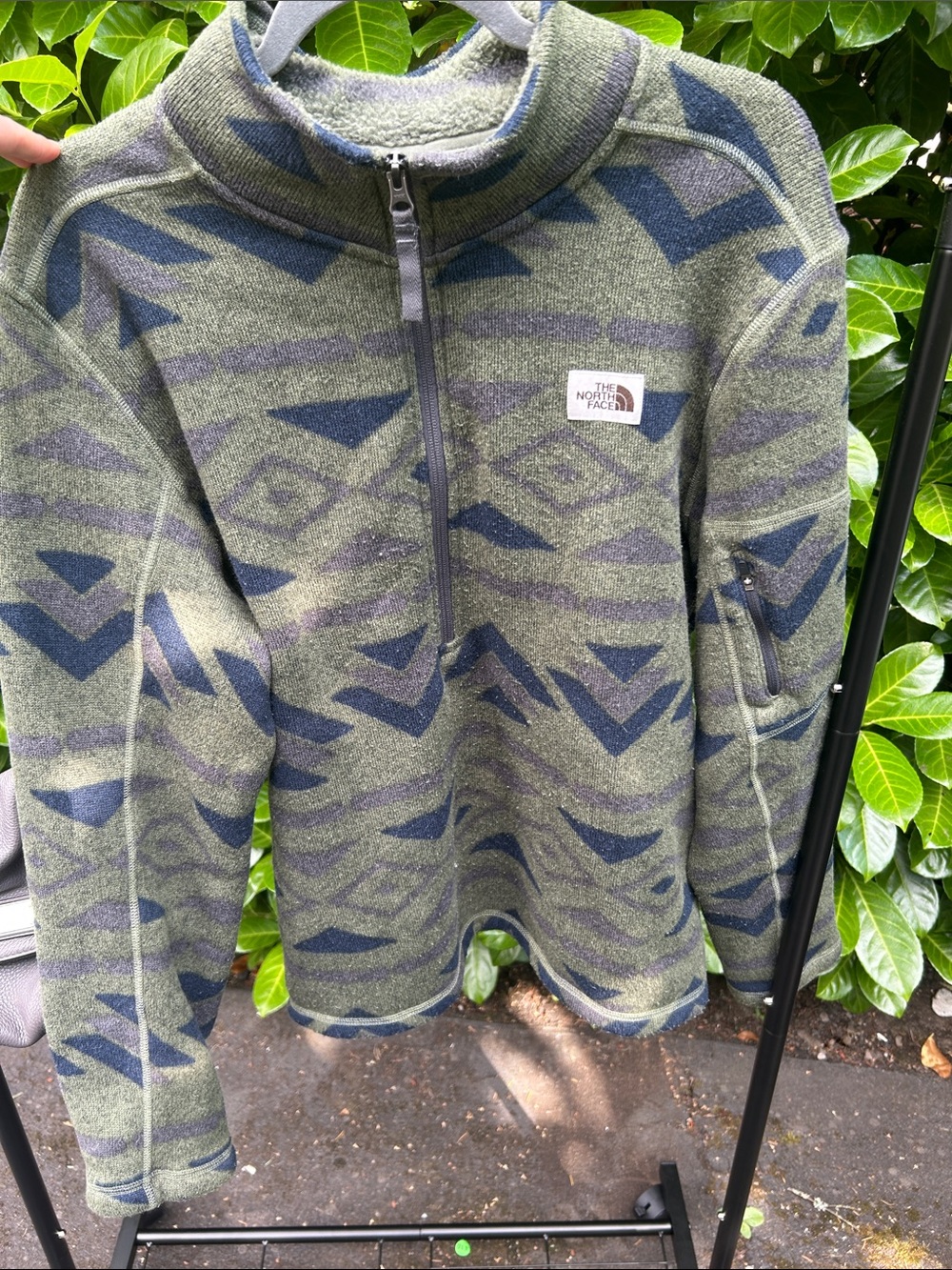 The North Face Olive & Navy Patterned Half-Zip Fleece